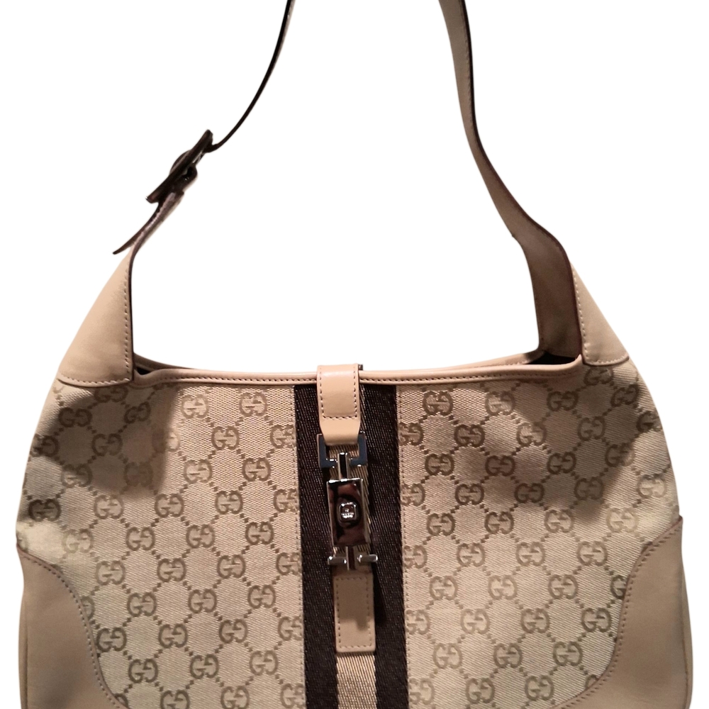 Gucci Beige and Brown Monogram Shoulder Bag